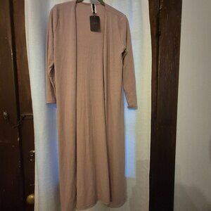 Women's Duster Cardigan Ribbed Open Front Long Sleeve Blush Pink Size L